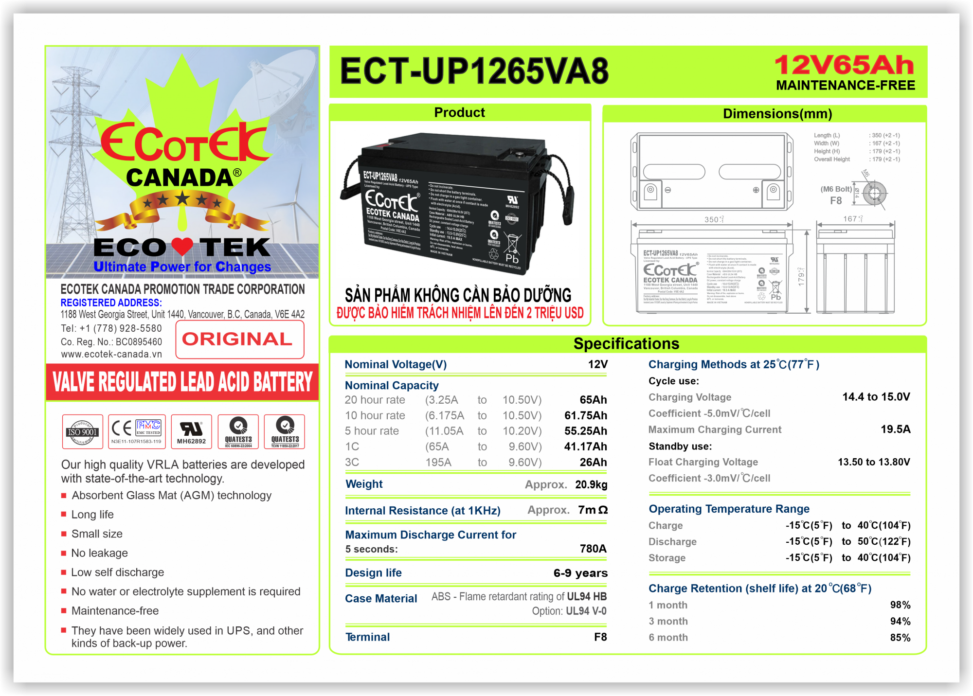 ẮC QUY ECOTEK ECT-UP1265VA8 (12V-65AH)